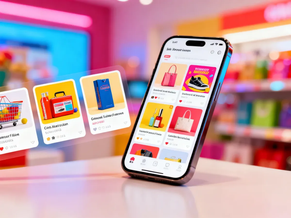 Koncepcja reklamy karuzelowej z produktami na smartfonie